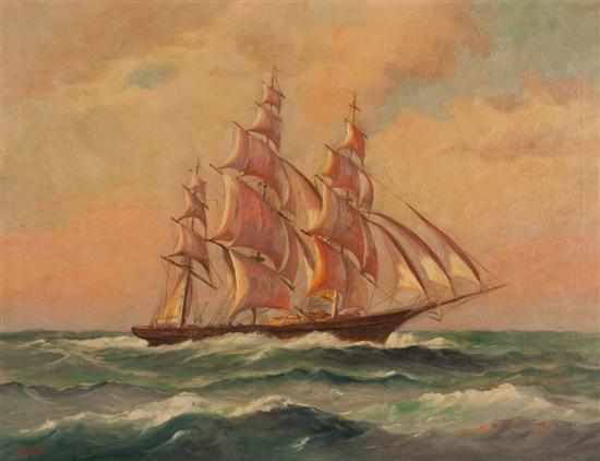 Appraisal: John Ehlers American th century Full Masted Ship oil on