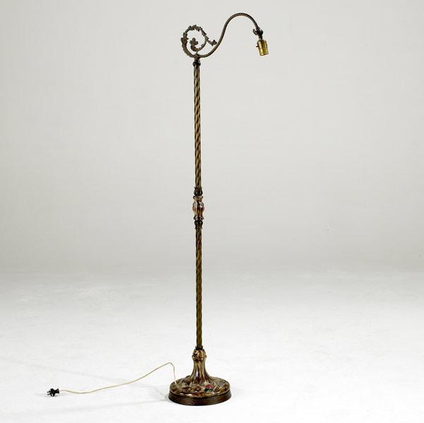 Appraisal: VICTORIAN Bronze washed floor lamp base with polychrome ceramic decoration