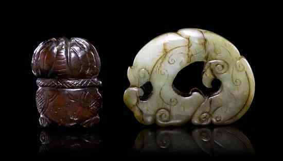 Appraisal: Two Archaistic Style Jade Items comprising a green and brown