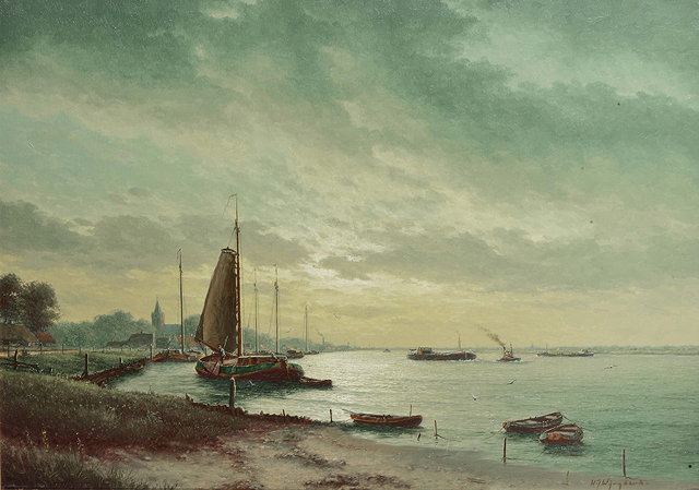 Appraisal: HERMAN JOZEF WIJNGAARD b A coastal estuary with shipping at