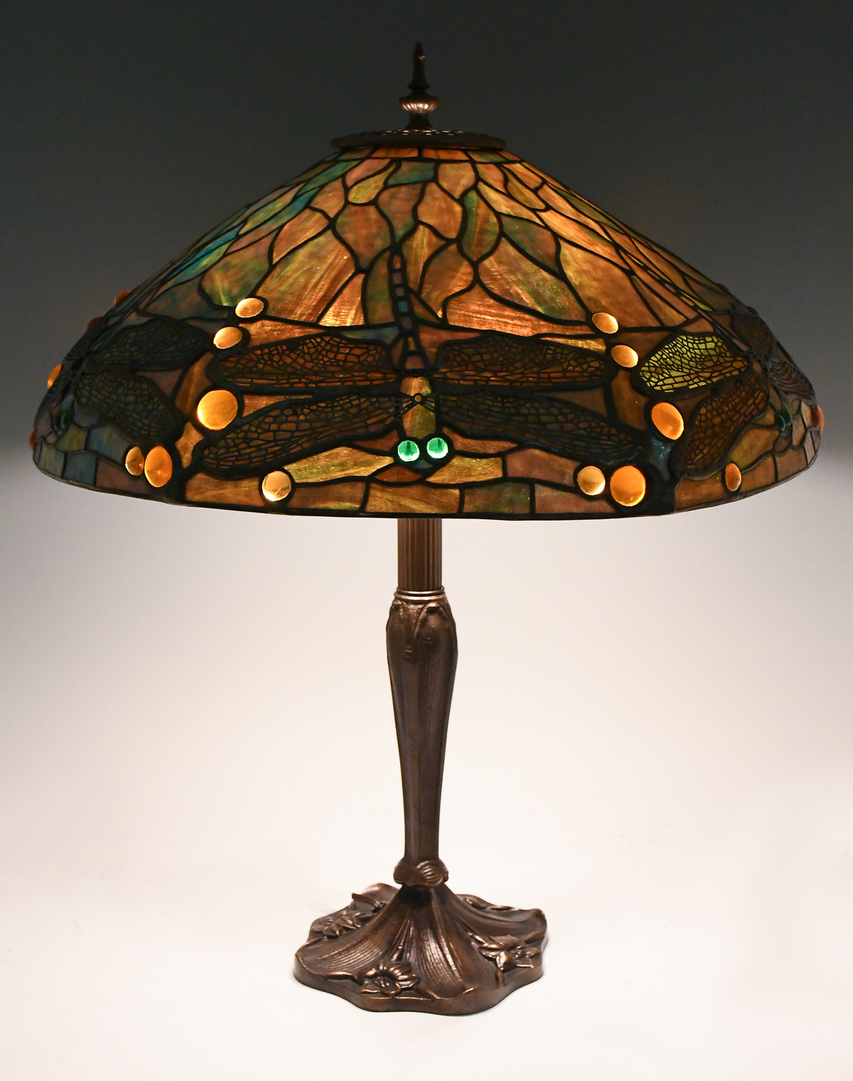 Appraisal: STAINED GLASS DRAGONFLY TABLE LAMP Colorful leaded glass Dragonfly motif