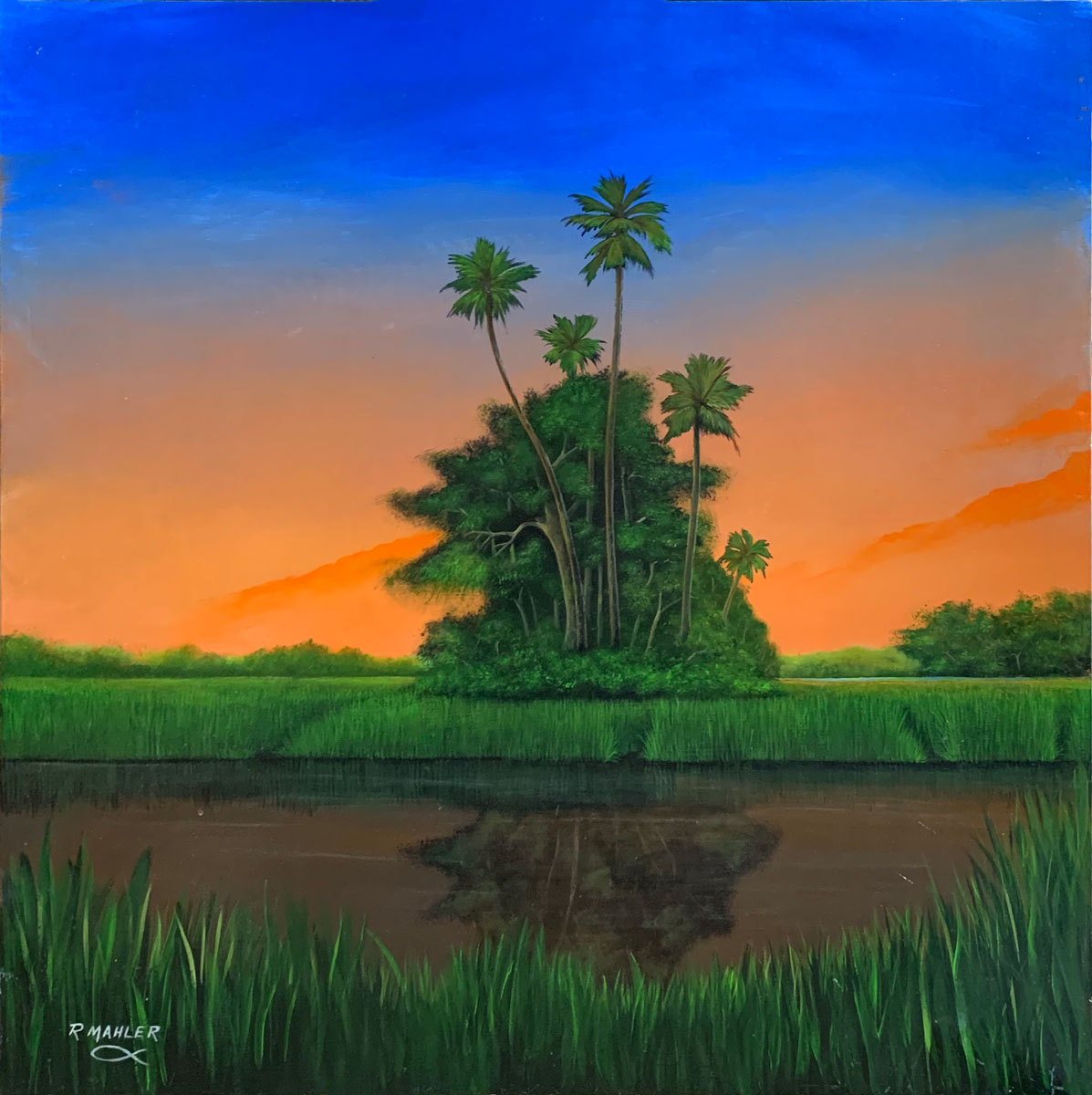 Appraisal: FLORIDA PAINTING ST JOHNS RIVER ORANGE SUNSET BY MAHLER Oil