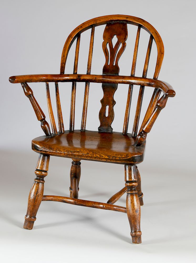 Appraisal: English Child's Elm Bowback Windsor Armchair Exclusive on Bidsquare English