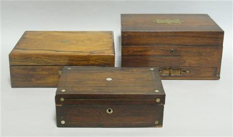 Appraisal: GROUP THREE BOXES ROSEWOOD WRITING BOX Together with smaller writing