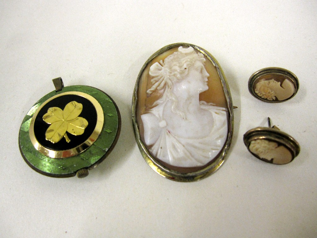 Appraisal: Lot comprising cameo brooch cameo earrings and a pendant watch