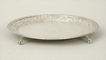 Appraisal: Jacobi Jennens Silver Monogrammed and Repouss Tripod Salver in diam