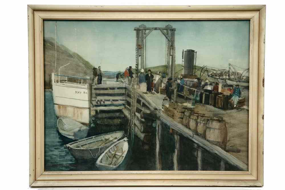 Appraisal: WATERCOLOR - Monhegan Pier by Laura Craven Lewis PA ME