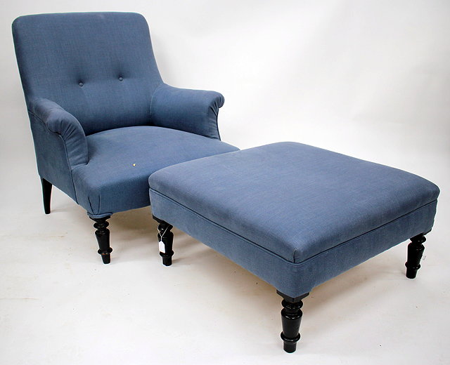 Appraisal: A LATE TH EARLY TH CENTURY BLUE LINEN UPHOLSTERED TWO