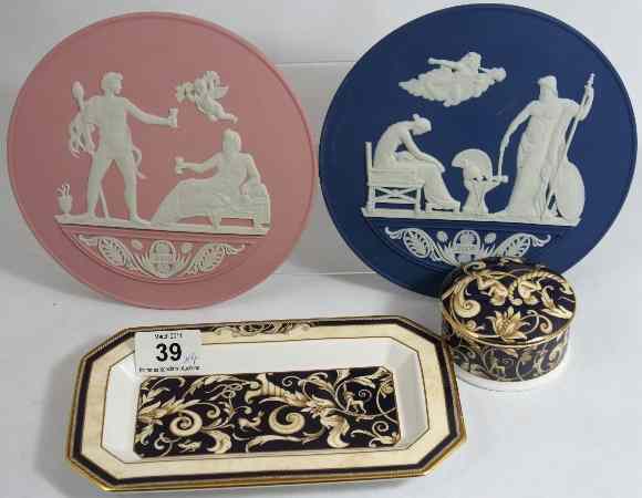 Appraisal: Wedgwood Pink and Blue Jasper Wall Plaques Dated and Cornucopia