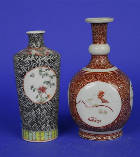 Appraisal: TWO CHINESE ENAMEL DECORATED VASES one possibly Qianlong famille noire