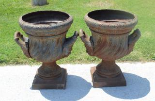 Appraisal: Pair of Vintage Iron Garden Urns Good quality and weight