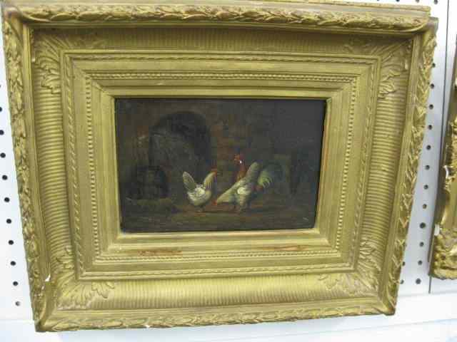 Appraisal: Victorian Oil on Board of Chickens image area '' x