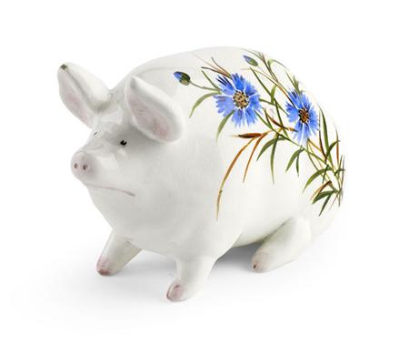 Appraisal: WEMYSS SMALL PIG FIGURE POST decorated with blue cornflowers painted