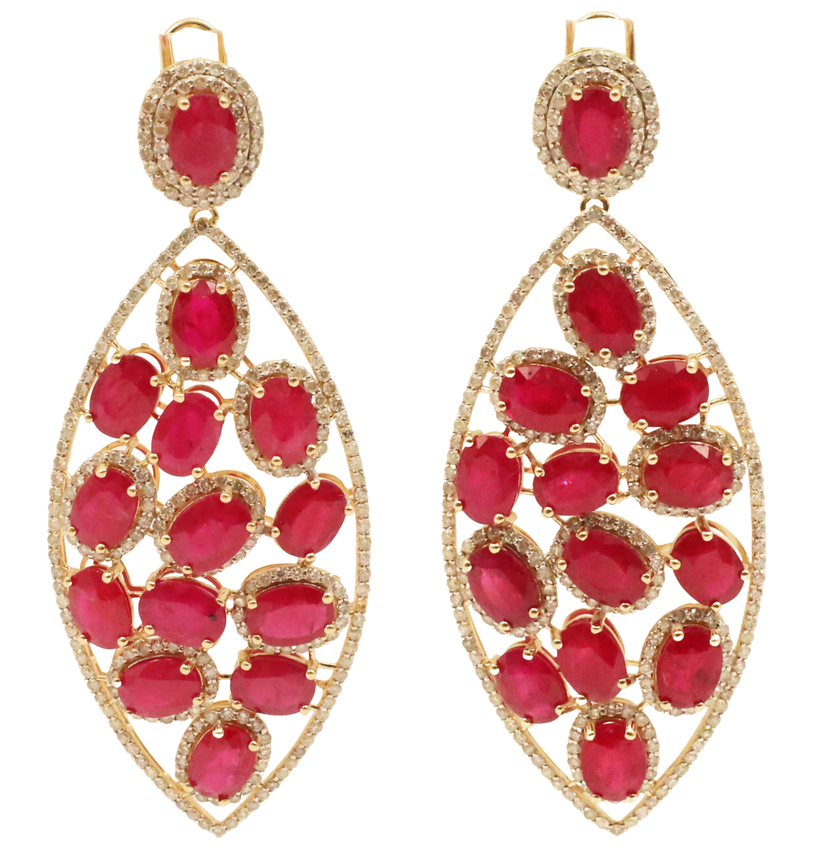 Appraisal: Pair of K yellow gold ruby and diamond earrings having