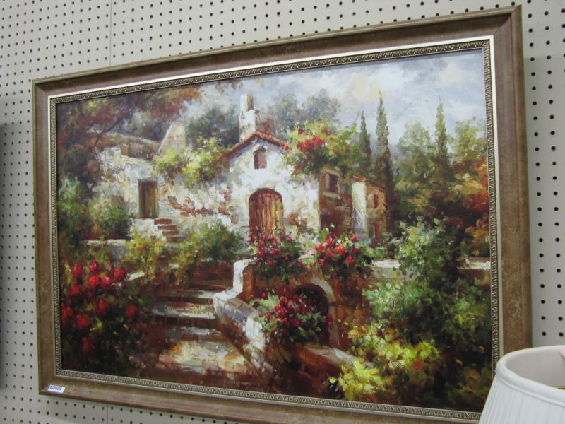 Appraisal: x Decorator Oil on Canvas Patio Garden