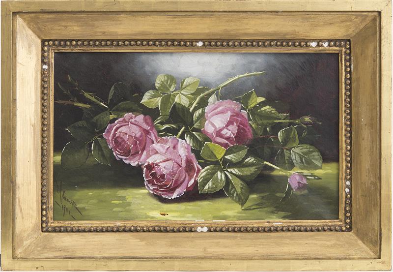 Appraisal: EDWARD CHALMERS LEAVITT - ROSES Oil on canvas signed 'EC