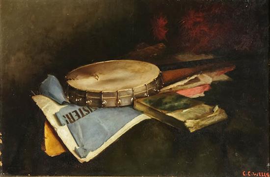 Appraisal: American School th Century Still Life with Banjo Signed with