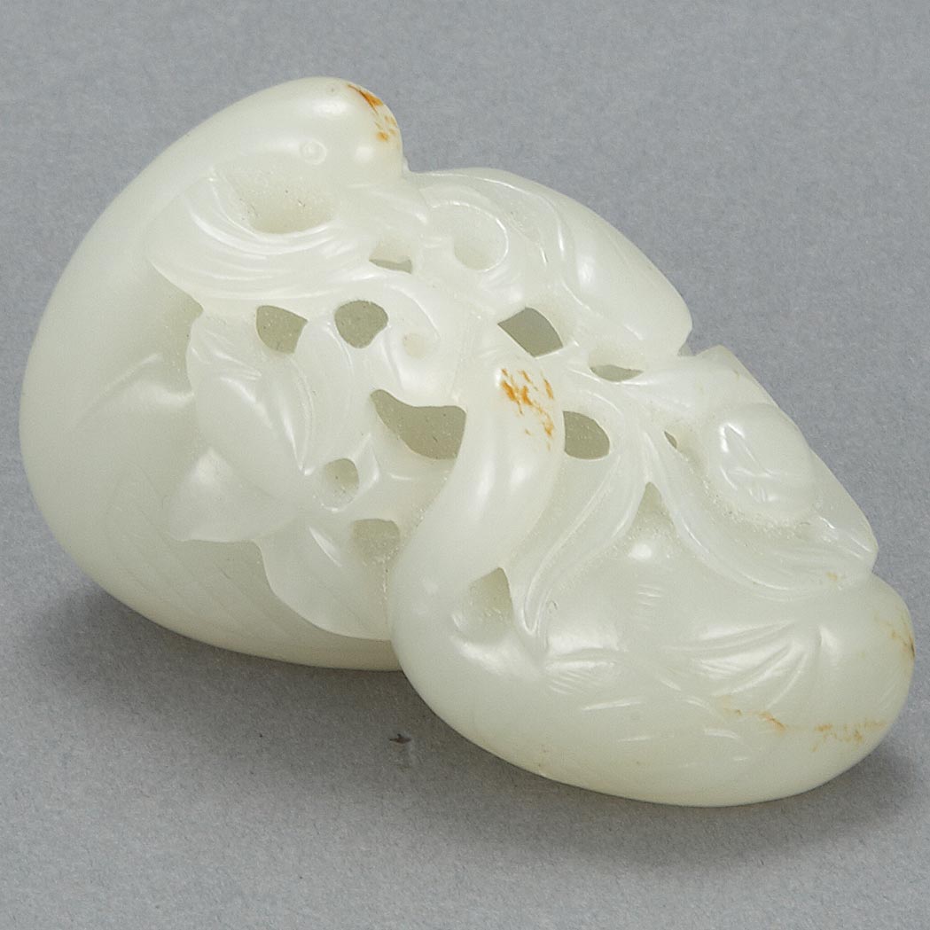 Appraisal: Chinese White Jade Duck Group Qing Dynasty The two birds