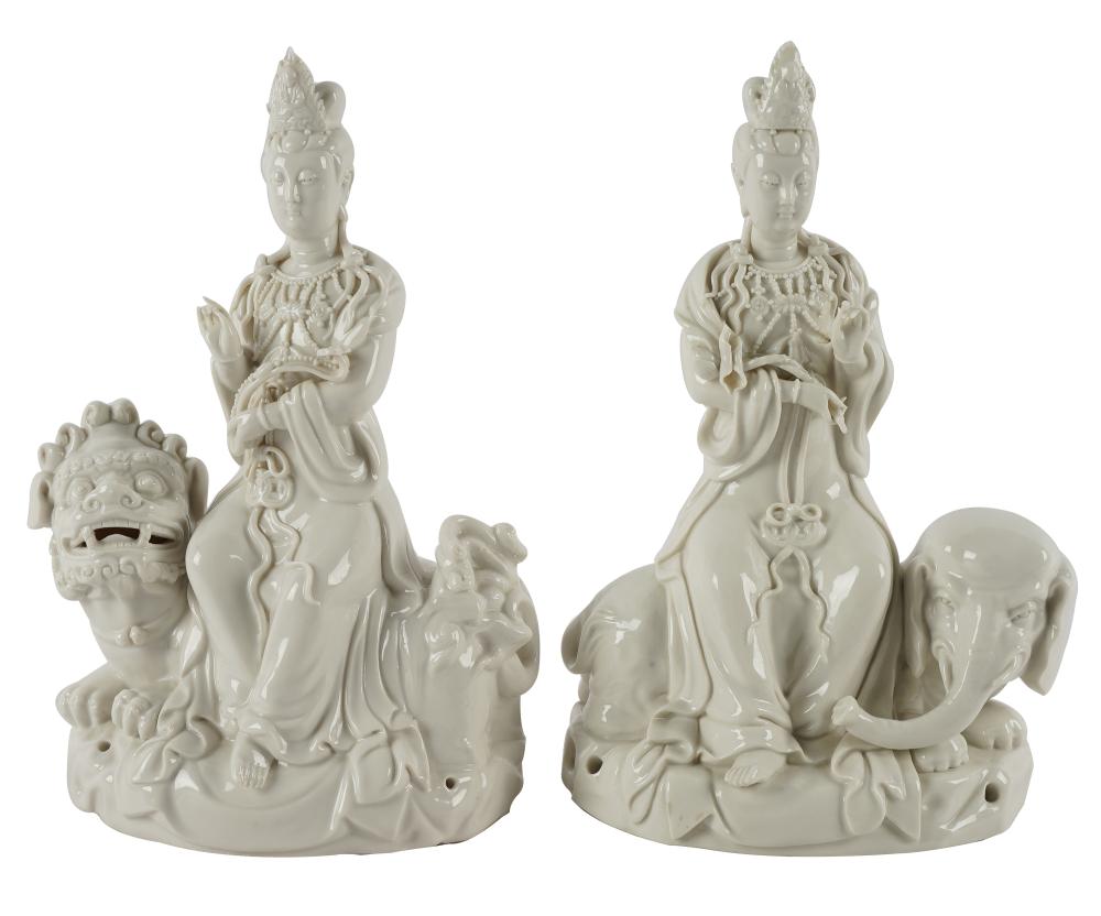 Appraisal: PAIR OF CHINESE BLANC DE CHINE GUANYIN FIGURESProvenance The Estate