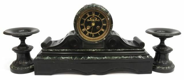 Appraisal: lot of French black slate and verde marble mantel set