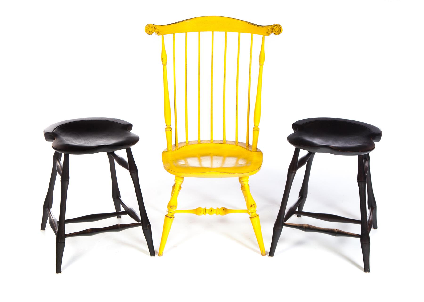 Appraisal: TWO CONTEMPORARY AMERICAN WINDSOR-STYLE STOOLS AND CHAIR Late th century