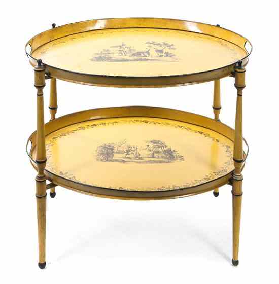 Appraisal: A Pair of Tole Tea Trays of oval form depicting