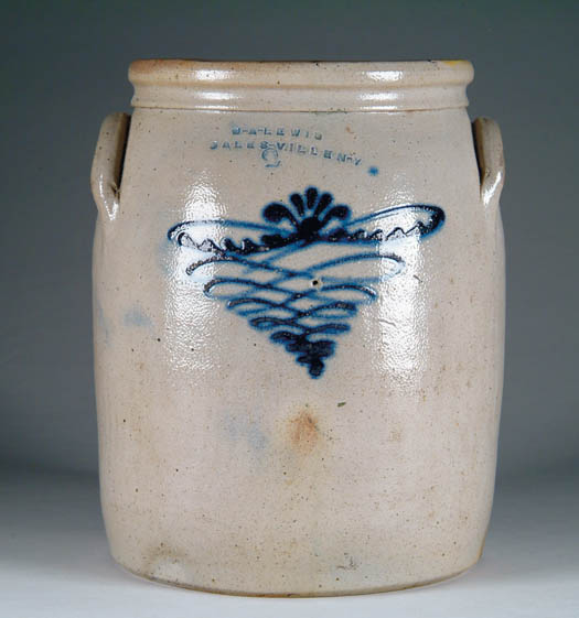 Appraisal: OPEN TOP TWO GALLON STONEWARE CROCK WITH BLUE DESIGN Marked