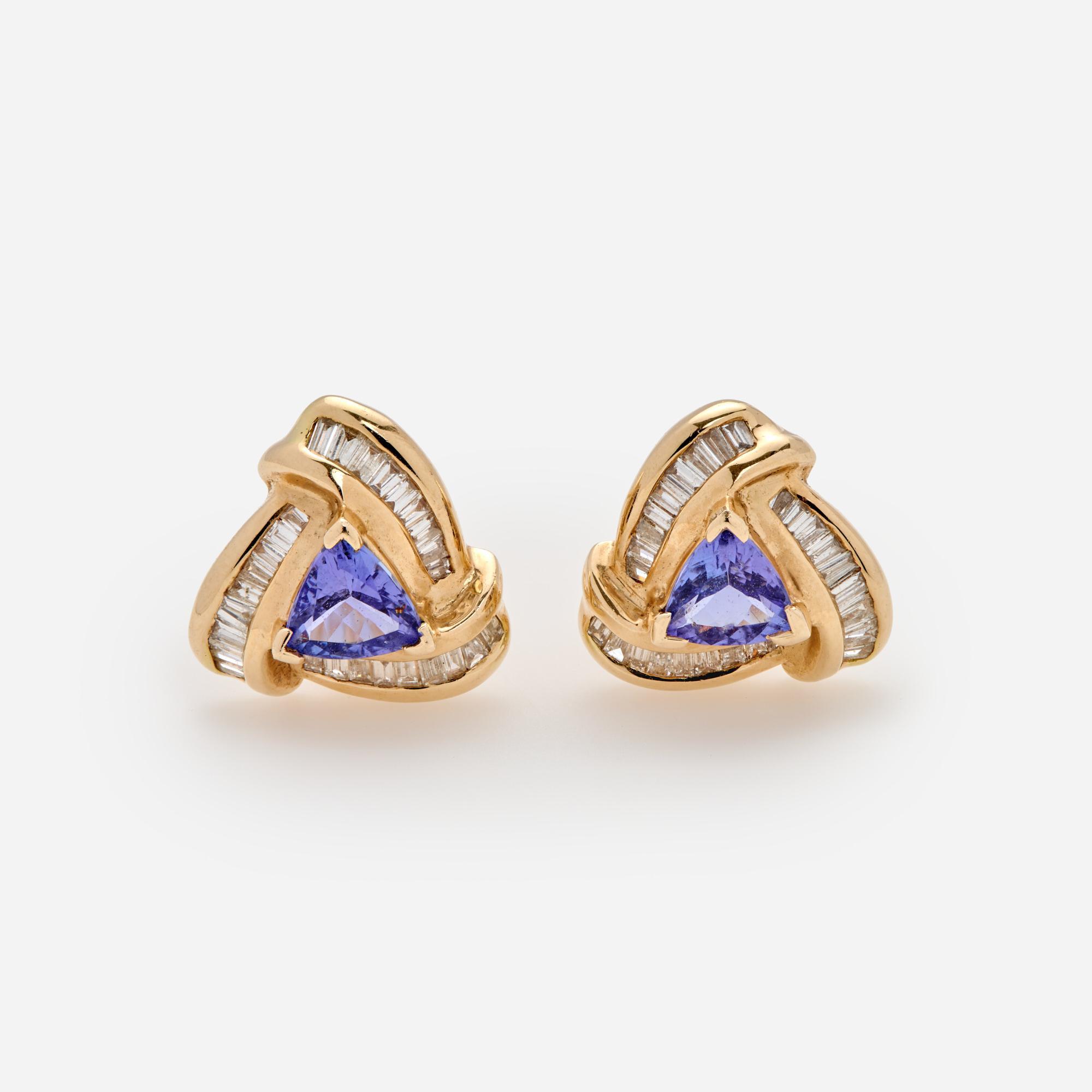 Appraisal: TANZANITE DIAMOND DESIGNER EARRINGS IN K LJ A pair of