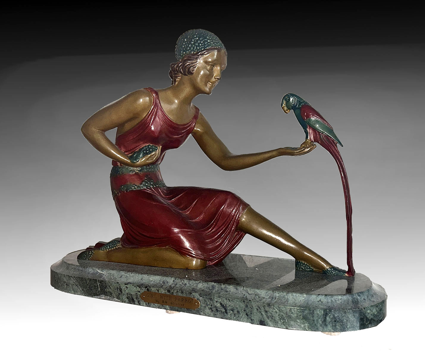 Appraisal: DECO-STYLE BRONZE GIRL WITH PARROT AFTER CHIPARUS Bronze '' h