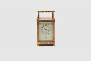 Appraisal: French Brass Beveled Glass and Jeweled Carriage Clock French Brass