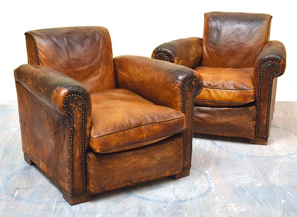 Appraisal: PAIR OF VINTAGE TAN LEATHER AND STUDDED CLUB CHAIRS PAIR