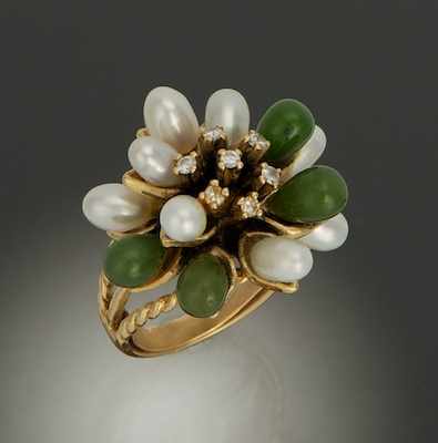 Appraisal: A Ladies' Pearl Jade and Diamond Cluster Ring k yellow