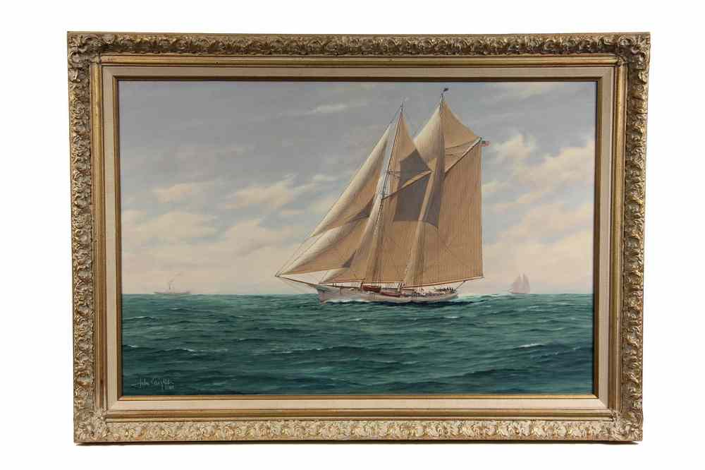 Appraisal: OIL ON MASO - 'Gloucester Fishing Schooner Grayling' by John