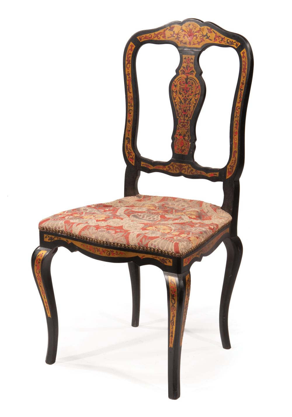 Appraisal: Continental Boullework Inlaid and Ebonized Side Chair serpentine crest rail