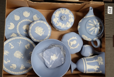 Appraisal: A collection of Wedgwood jasperware including cm Fruit bowl Vases