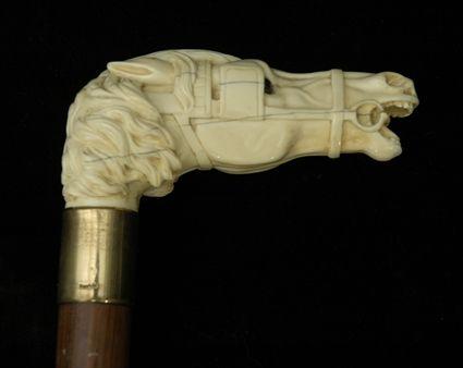 Appraisal: Walking Stick with Carved Bone Horse's Head Handle in