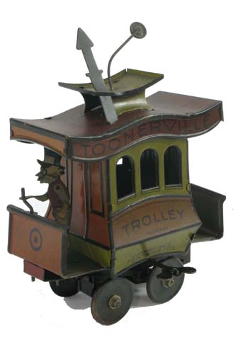 Appraisal: TOONERVILLE TROLLEY TIN WIND UP TOY chromolithographed German-made marked copyright