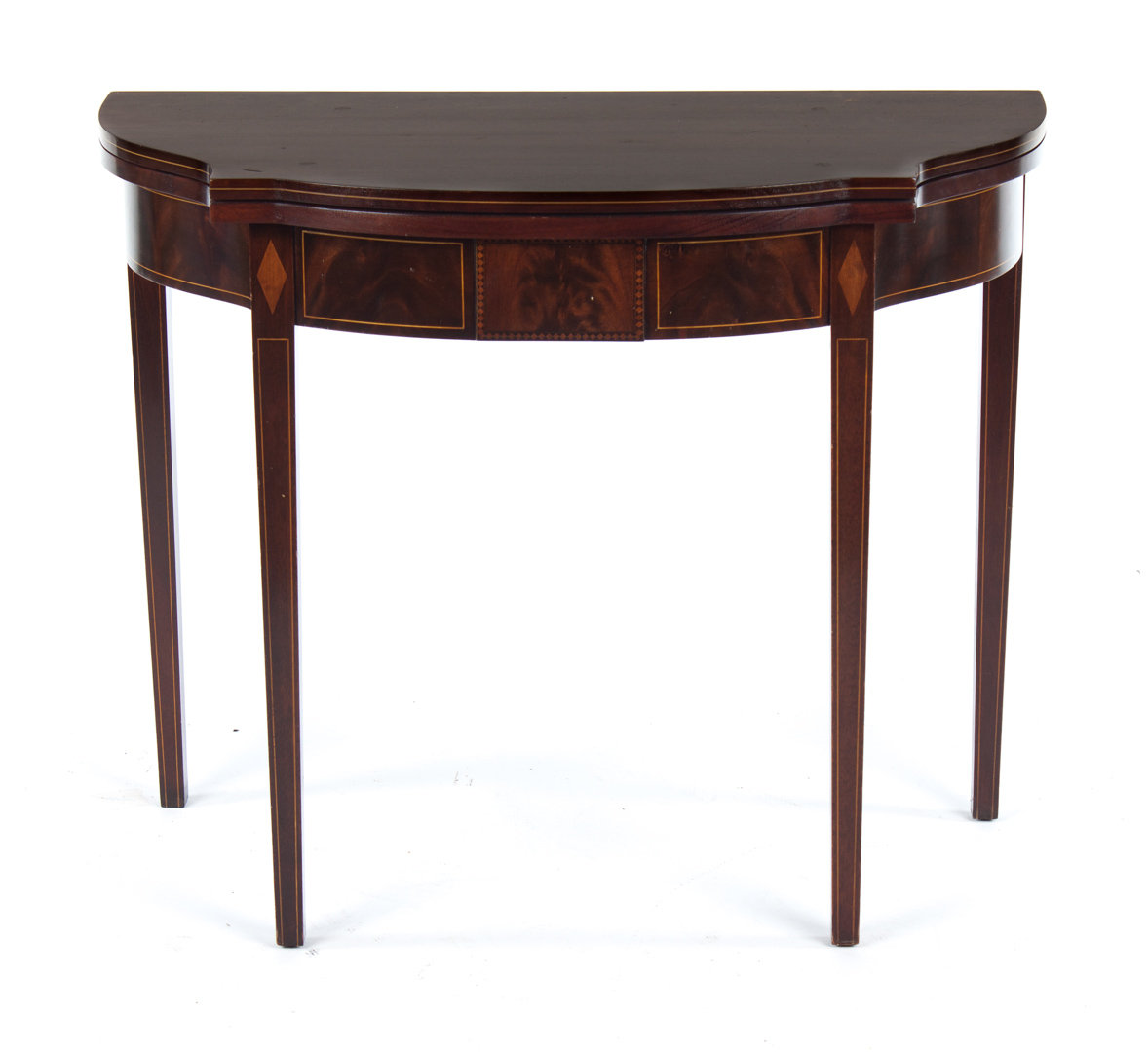 Appraisal: Federal style inlaid mahogany games table flat hinged lid shaped