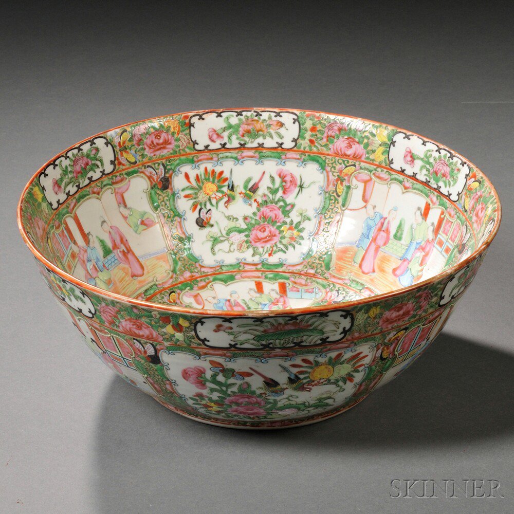 Appraisal: Rose Medallion Porcelain Punch Bowl China late th century ht