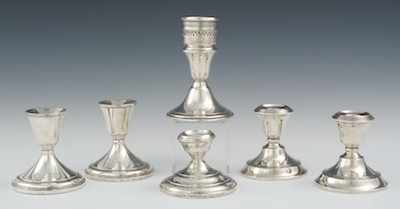 Appraisal: Six Sterling Silver Candlesticks Including by J W Tiptaft Birmingham