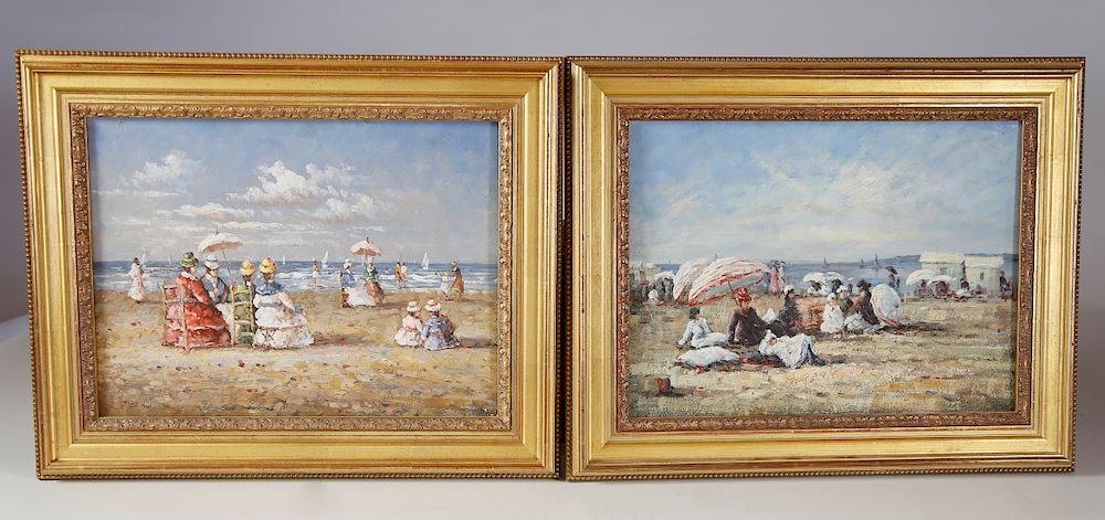 Appraisal: Pair of Contemporary Decorative Oil Paintings on Board Beachside Victorians