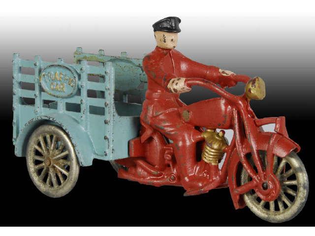 Appraisal: Cast Iron Hubley Traffic Car Motorcycle Toy Description Red and