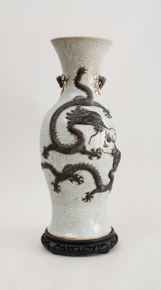 Appraisal: CHINESE CRACKLE GLAZED PORCELAIN BALUSTER-FORM VASE Impressed mark in brown