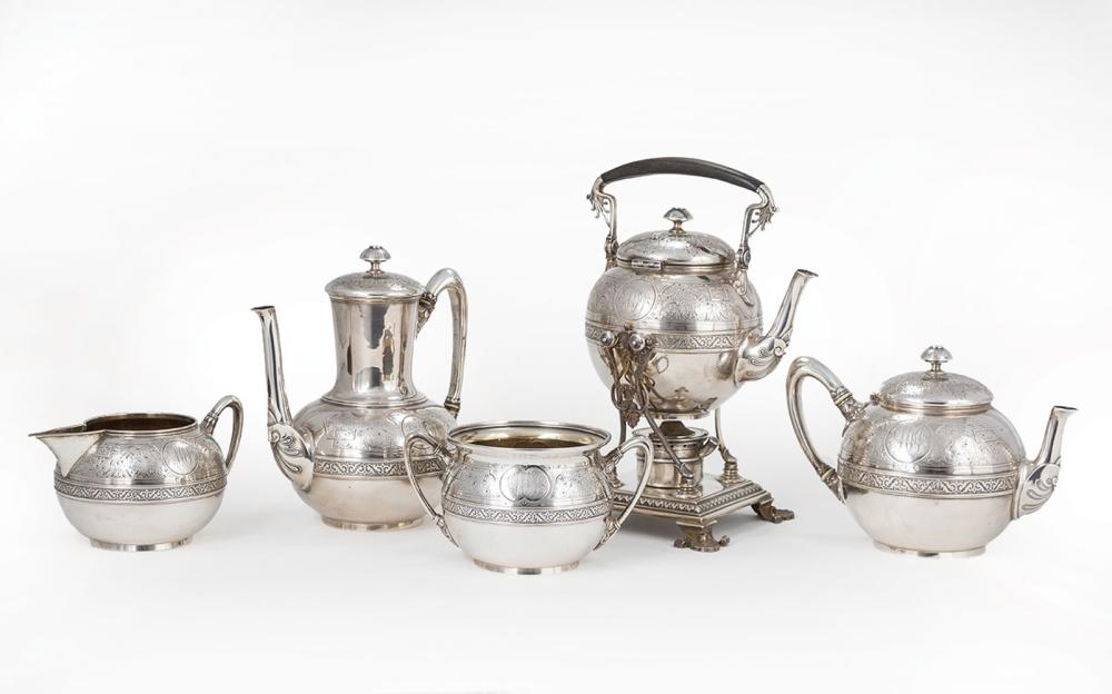 Appraisal: American Neo-Grec Sterling Silver Tea and Coffee Service Starr Marcus