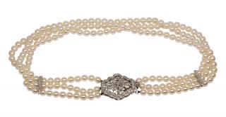 Appraisal: Cultured pearl diamond and k white gold choker necklace Cultured