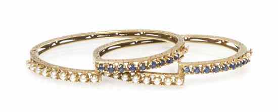 Appraisal: A Pair of Karat Yellow Gold Cultured Pearl and Sapphire