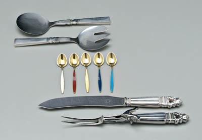 Appraisal: Nine pieces Georg Jensen sterling Denmark cased Acorn carving set