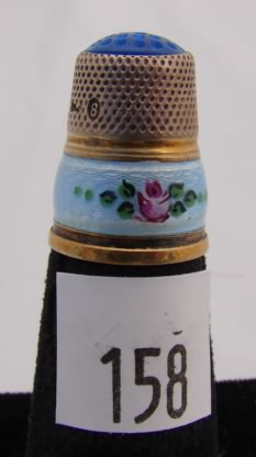 Appraisal: German enamel band blue glass top thimble