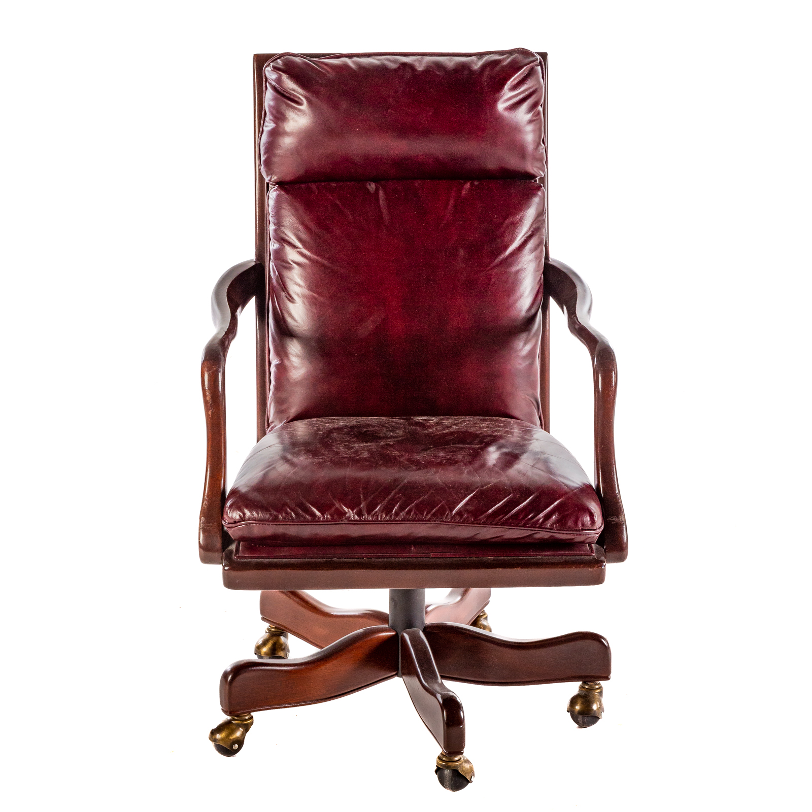 Appraisal: HANCOCK MOORE LEATHER EXECUTIVE DESK CHAIR Mahogany swivel chair with