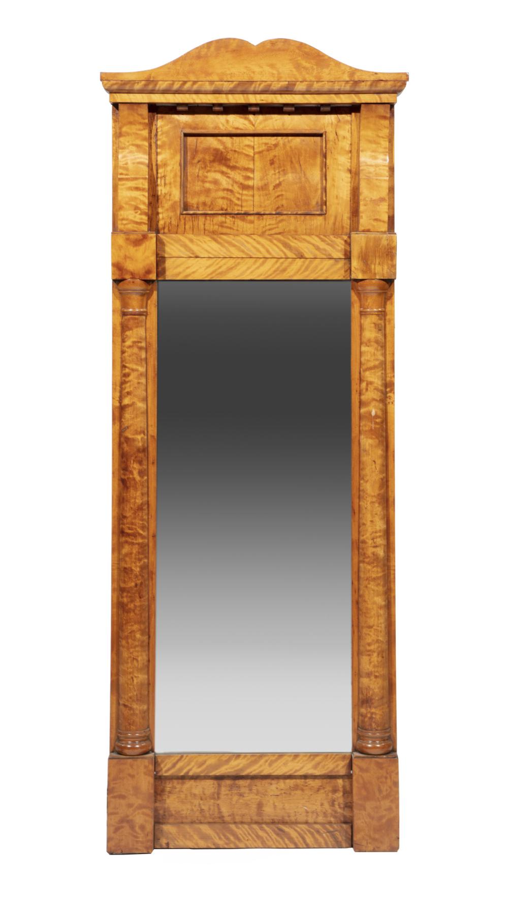 Appraisal: Biedermeier Birch Pier Mirror th c arched serpentine crest paneled